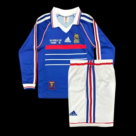 Retro Kids 1998 France Home Long Sleeve Jersey
