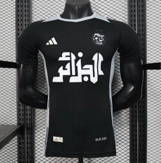Player Version 2025 Algeria Black with White Arabic Sponsor Jersey