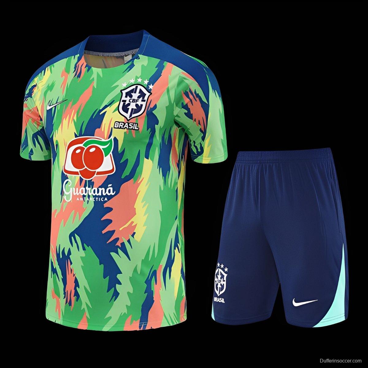 25/26 Brazil Blue Green Camouflage with XS Short Sleeve+Soccer Shorts