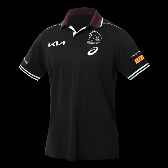 25/26 Brisbane Broncos Black with Maroon Collar Polo Shirt