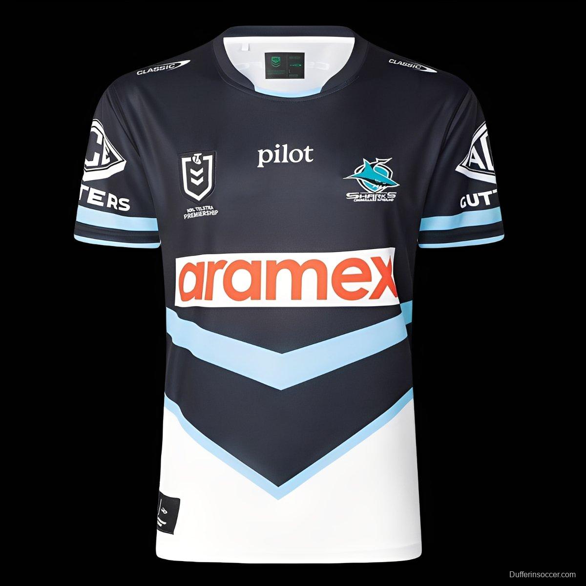 2026 Cronulla Sharks Black with Sky Blue Chevron Home Jersey