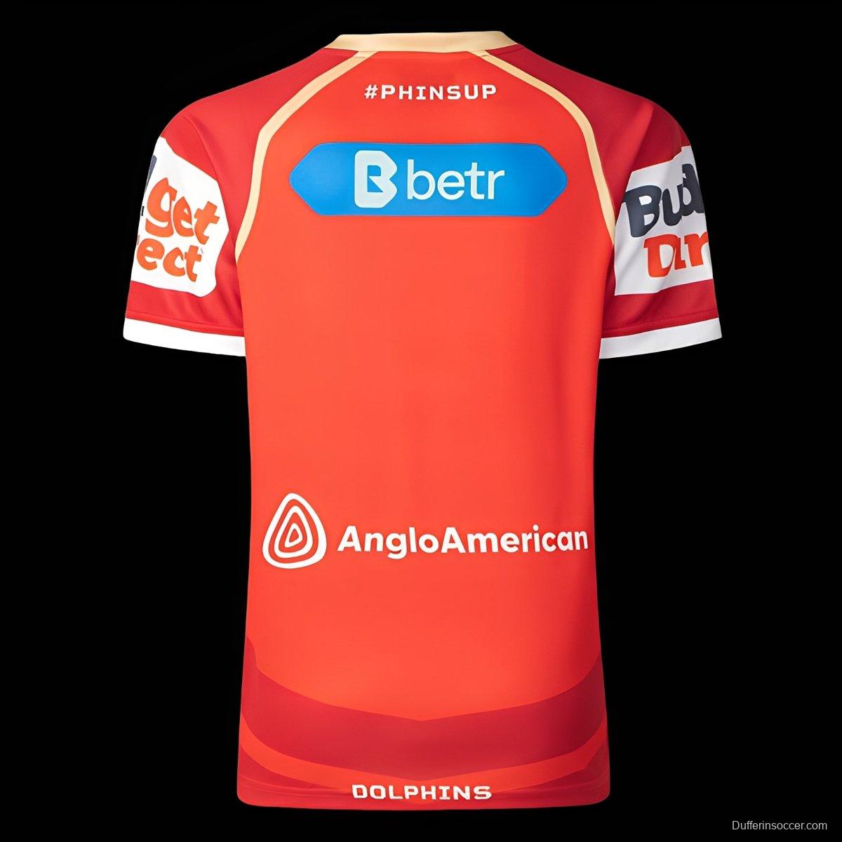 2025 Redcliffe Dolphins Red with Tonal Hoops Home Jersey