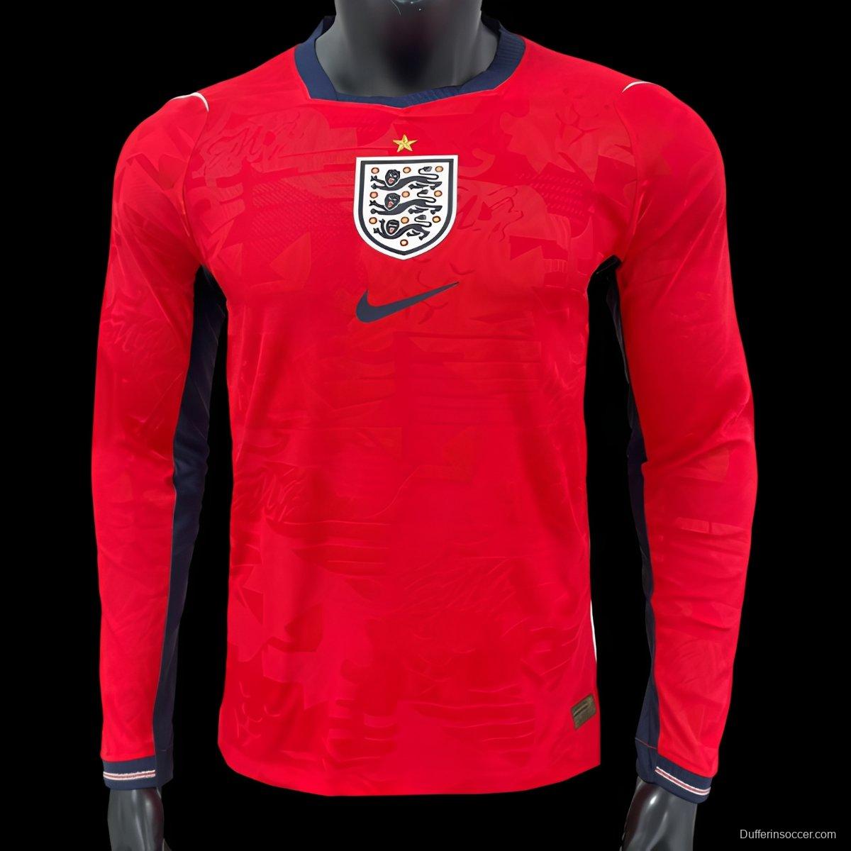 Player Version 2026 England Away Long Sleeve Red Long Sleeve Jersey