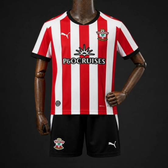 26/27 Kids Southampton FC Red & White Vertical Stripes Home Jersey Kit